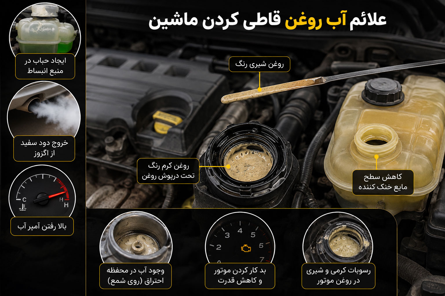 از کجا بفهمیم ماشین آب روغن قاطی کرده؟ بررسی علائم و روش تشخیص